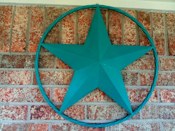 24", 32", 38" TEAL BARN LONE STAR WITH TWISTED ROPE RING DESIGN METAL WALL ART WESTERN HOME DECOR VINTAGE RUSTIC TEAL NEW