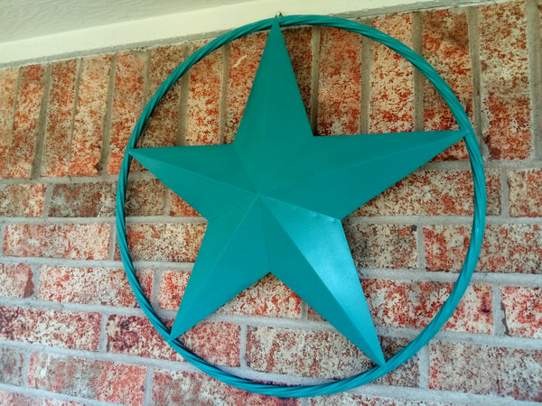 24", 32", 38" TEAL BARN LONE STAR WITH TWISTED ROPE RING DESIGN METAL WALL ART WESTERN HOME DECOR VINTAGE RUSTIC TEAL NEW