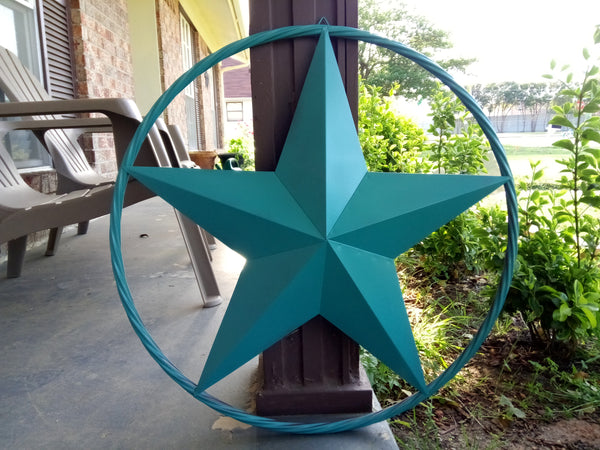 24", 32", 38" TEAL BARN LONE STAR WITH TWISTED ROPE RING DESIGN METAL WALL ART WESTERN HOME DECOR VINTAGE RUSTIC TEAL NEW