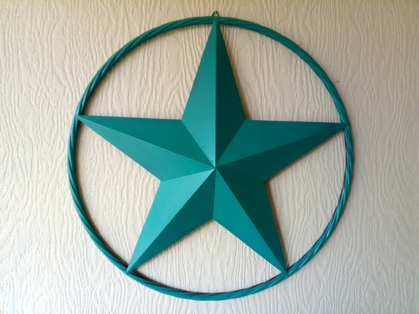 24", 32", 38" TEAL BARN LONE STAR WITH TWISTED ROPE RING DESIGN METAL WALL ART WESTERN HOME DECOR VINTAGE RUSTIC TEAL NEW