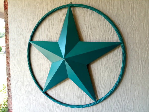 24", 32", 38" TEAL BARN LONE STAR WITH TWISTED ROPE RING DESIGN METAL WALL ART WESTERN HOME DECOR VINTAGE RUSTIC TEAL NEW