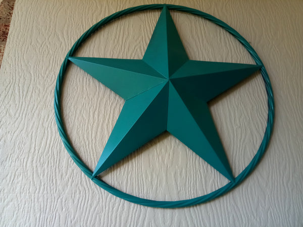 24", 32", 38" TEAL BARN LONE STAR WITH TWISTED ROPE RING DESIGN METAL WALL ART WESTERN HOME DECOR VINTAGE RUSTIC TEAL NEW