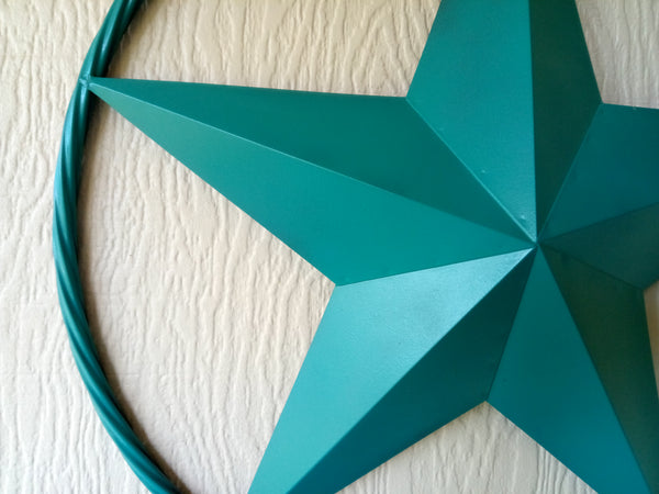 24", 32", 38" TEAL BARN LONE STAR WITH TWISTED ROPE RING DESIGN METAL WALL ART WESTERN HOME DECOR VINTAGE RUSTIC TEAL NEW