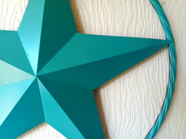 24", 32", 38" TEAL BARN LONE STAR WITH TWISTED ROPE RING DESIGN METAL WALL ART WESTERN HOME DECOR VINTAGE RUSTIC TEAL NEW