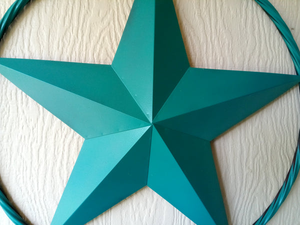 24", 32", 38" TEAL BARN LONE STAR WITH TWISTED ROPE RING DESIGN METAL WALL ART WESTERN HOME DECOR VINTAGE RUSTIC TEAL NEW