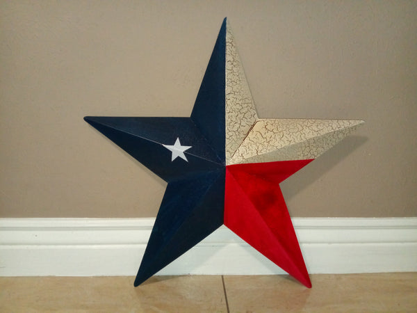 CRACKLE STYLE TEXAS FLAG STAR RED WHITE & BLUE METAL BARN STAR METAL WALL ART WESTERN HOME DECOR NEW