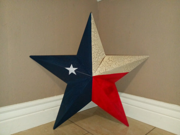 CRACKLE STYLE TEXAS FLAG STAR RED WHITE & BLUE METAL BARN STAR METAL WALL ART WESTERN HOME DECOR NEW
