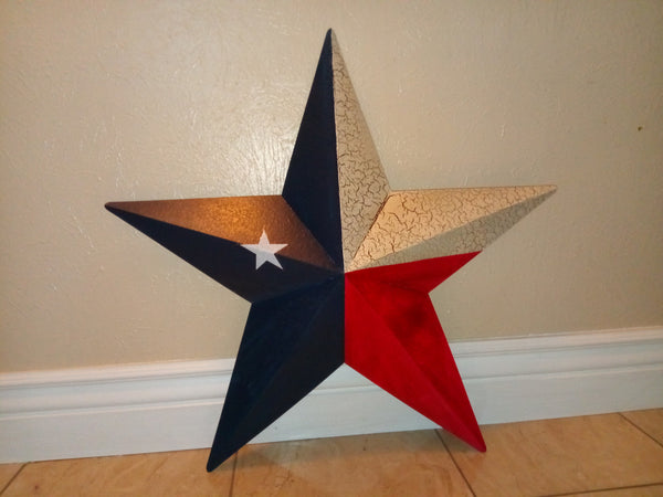 CRACKLE STYLE TEXAS FLAG STAR RED WHITE & BLUE METAL BARN STAR METAL WALL ART WESTERN HOME DECOR NEW
