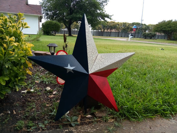 CRACKLE STYLE TEXAS FLAG STAR RED WHITE & BLUE METAL BARN STAR METAL WALL ART WESTERN HOME DECOR NEW