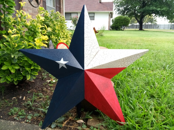 CRACKLE STYLE TEXAS FLAG STAR RED WHITE & BLUE METAL BARN STAR METAL WALL ART WESTERN HOME DECOR NEW