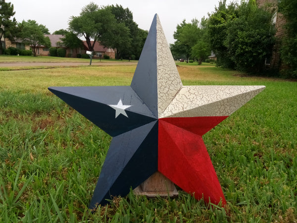 CRACKLE STYLE TEXAS FLAG STAR RED WHITE & BLUE METAL BARN STAR METAL WALL ART WESTERN HOME DECOR NEW