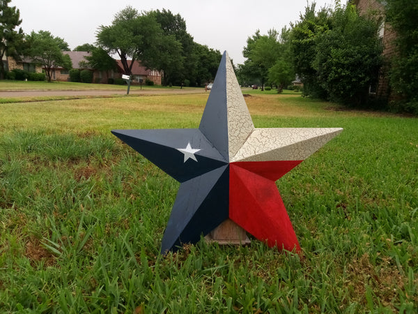 CRACKLE STYLE TEXAS FLAG STAR RED WHITE & BLUE METAL BARN STAR METAL WALL ART WESTERN HOME DECOR NEW