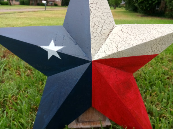 CRACKLE STYLE TEXAS FLAG STAR RED WHITE & BLUE METAL BARN STAR METAL WALL ART WESTERN HOME DECOR NEW