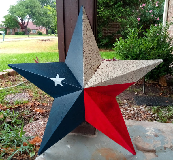 CRACKLE STYLE TEXAS FLAG STAR RED WHITE & BLUE METAL BARN STAR METAL WALL ART WESTERN HOME DECOR NEW