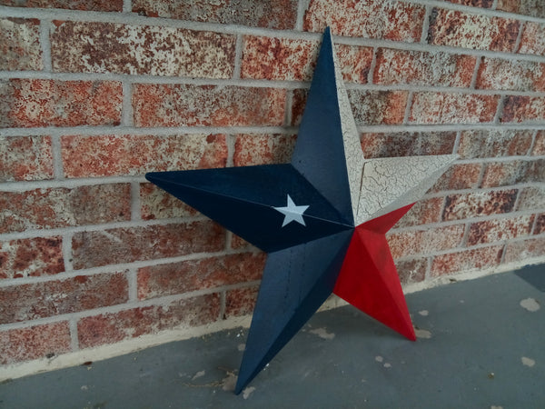 CRACKLE STYLE TEXAS FLAG STAR RED WHITE & BLUE METAL BARN STAR METAL WALL ART WESTERN HOME DECOR NEW