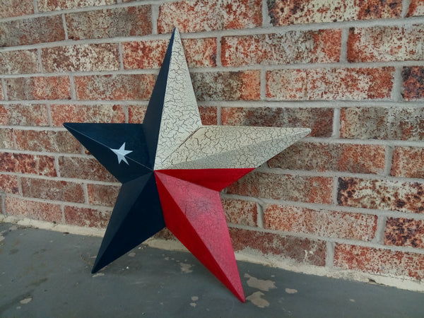 CRACKLE STYLE TEXAS FLAG STAR RED WHITE & BLUE METAL BARN STAR METAL WALL ART WESTERN HOME DECOR NEW