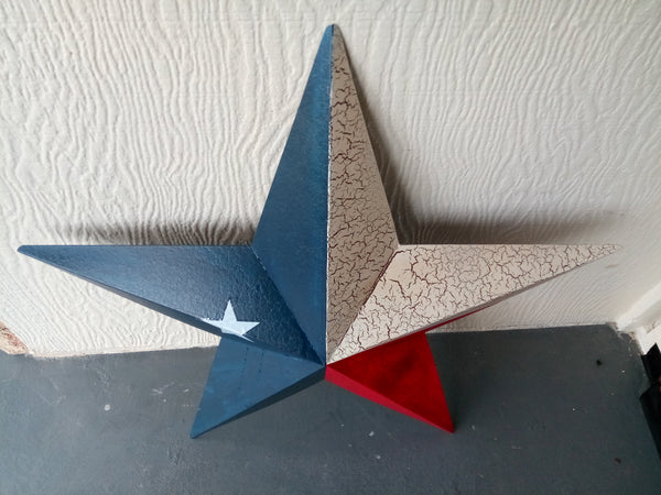 CRACKLE STYLE TEXAS FLAG STAR RED WHITE & BLUE METAL BARN STAR METAL WALL ART WESTERN HOME DECOR NEW