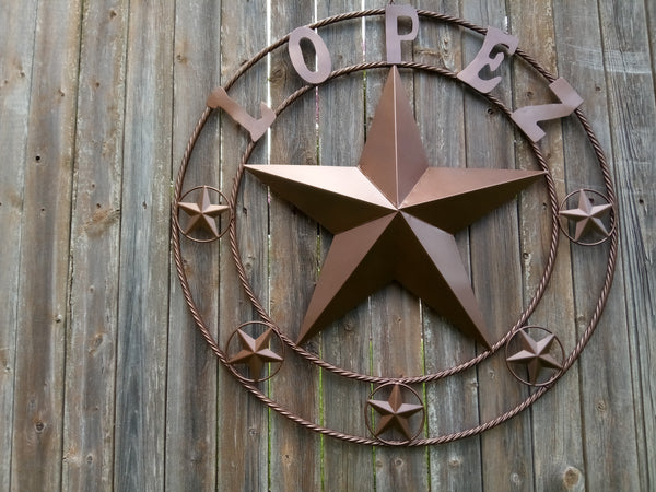 KOLET FAMILY STYLE YOUR CUSTOM FAMILY NAME STAR METAL BARN STAR ROPE RING KOLET FAMILY WESTERN HOME DECOR VINTAGE RUSTIC BROWN NEW HANDMADE 24",32",34",36",40",42",44",46",50"