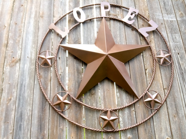 KOLET FAMILY STYLE YOUR CUSTOM FAMILY NAME STAR METAL BARN STAR ROPE RING KOLET FAMILY WESTERN HOME DECOR VINTAGE RUSTIC BROWN NEW HANDMADE 24",32",34",36",40",42",44",46",50"