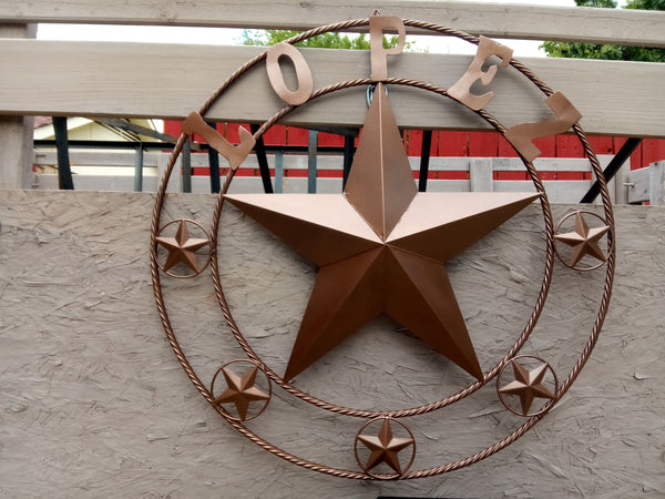 KOLET FAMILY STYLE YOUR CUSTOM FAMILY NAME STAR METAL BARN STAR ROPE RING KOLET FAMILY WESTERN HOME DECOR VINTAGE RUSTIC BROWN NEW HANDMADE 24",32",34",36",40",42",44",46",50"
