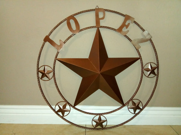 KOLET FAMILY STYLE YOUR CUSTOM FAMILY NAME STAR METAL BARN STAR ROPE RING KOLET FAMILY WESTERN HOME DECOR VINTAGE RUSTIC BROWN NEW HANDMADE 24",32",34",36",40",42",44",46",50"
