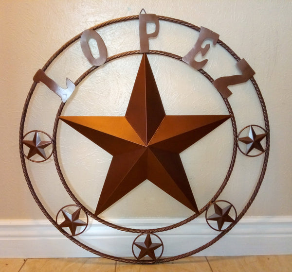 KOLET FAMILY STYLE YOUR CUSTOM FAMILY NAME STAR METAL BARN STAR ROPE RING KOLET FAMILY WESTERN HOME DECOR VINTAGE RUSTIC BROWN NEW HANDMADE 24",32",34",36",40",42",44",46",50"