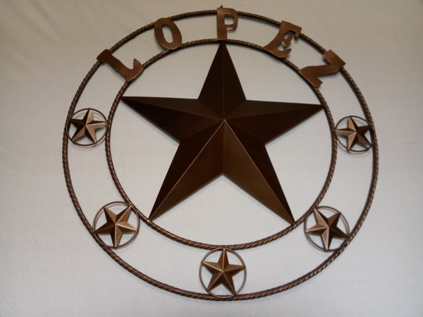 KOLET FAMILY STYLE YOUR CUSTOM FAMILY NAME STAR METAL BARN STAR ROPE RING KOLET FAMILY WESTERN HOME DECOR VINTAGE RUSTIC BROWN NEW HANDMADE 24",32",34",36",40",42",44",46",50"