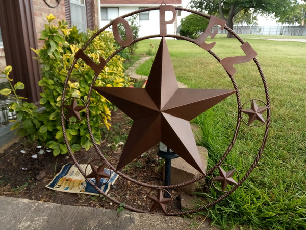 KOLET FAMILY STYLE YOUR CUSTOM FAMILY NAME STAR METAL BARN STAR ROPE RING KOLET FAMILY WESTERN HOME DECOR VINTAGE RUSTIC BROWN NEW HANDMADE 24",32",34",36",40",42",44",46",50"