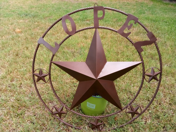 KOLET FAMILY STYLE YOUR CUSTOM FAMILY NAME STAR METAL BARN STAR ROPE RING KOLET FAMILY WESTERN HOME DECOR VINTAGE RUSTIC BROWN NEW HANDMADE 24",32",34",36",40",42",44",46",50"