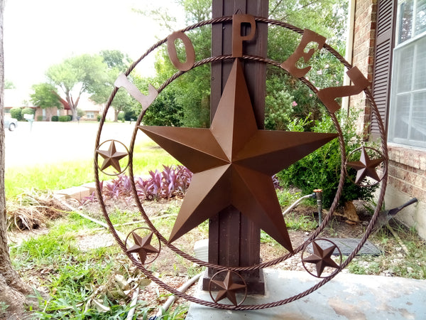 KOLET FAMILY STYLE YOUR CUSTOM FAMILY NAME STAR METAL BARN STAR ROPE RING KOLET FAMILY WESTERN HOME DECOR VINTAGE RUSTIC BROWN NEW HANDMADE 24",32",34",36",40",42",44",46",50"