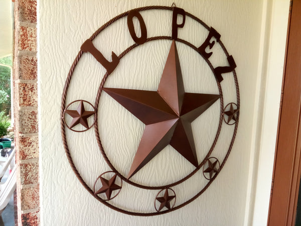 KOLET FAMILY STYLE YOUR CUSTOM FAMILY NAME STAR METAL BARN STAR ROPE RING KOLET FAMILY WESTERN HOME DECOR VINTAGE RUSTIC BROWN NEW HANDMADE 24",32",34",36",40",42",44",46",50"