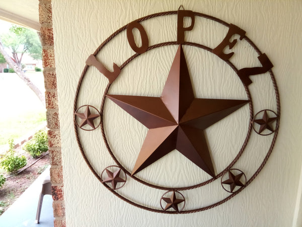 KOLET FAMILY STYLE YOUR CUSTOM FAMILY NAME STAR METAL BARN STAR ROPE RING KOLET FAMILY WESTERN HOME DECOR VINTAGE RUSTIC BROWN NEW HANDMADE 24",32",34",36",40",42",44",46",50"