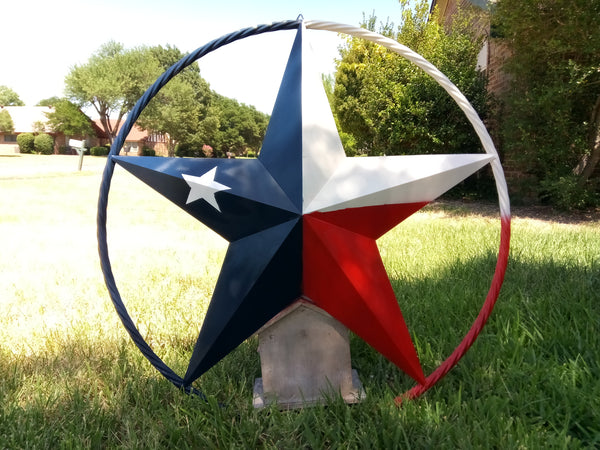 LONE STAR 48" METAL BARN STAR TWISTED ROPE RING RUSTIC BRONZE WESTERN HOME DECOR HANDMADE-#EH10014