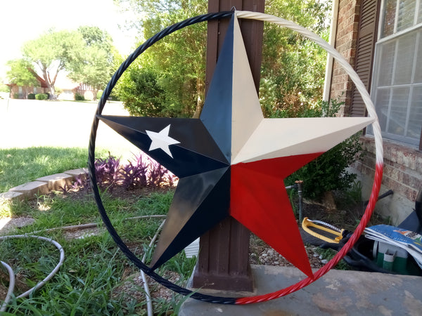 32" BARN STAR METAL LONESTAR TWISTED ROPE RING WESTERN HOME DECOR HANDMADE NEW-#EH10009