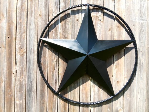 RUSTIC BLACK STAR BARN STAR METAL LONE STAR TWISTED ROPE RING WESTERN HOME DECOR HANDMADE NEW 12",16",24",32",36"-#EH10608