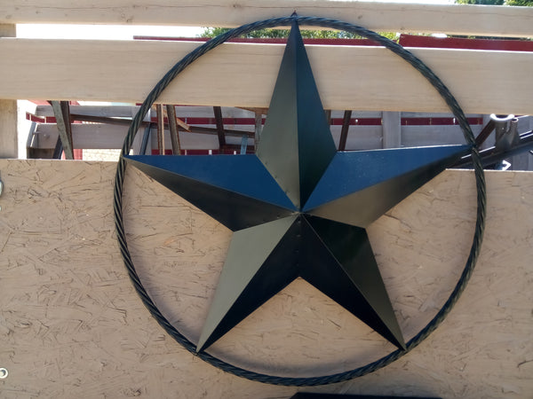 RUSTIC BLACK STAR BARN STAR METAL LONE STAR TWISTED ROPE RING WESTERN HOME DECOR HANDMADE NEW 12",16",24",32",36"-#EH10608