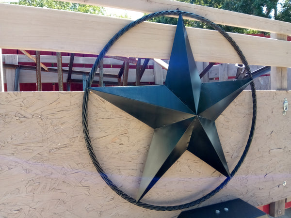 BLACK STAR BARN STAR METAL RUSTIC LONE STAR TWISTED ROPE RING WESTERN HOME DECOR HANDMADE NEW 3" - 96" #EH10608