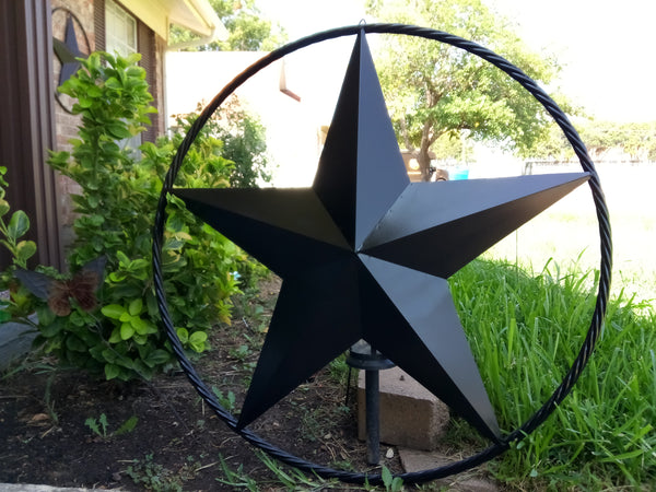 BLACK STAR BARN STAR METAL RUSTIC LONE STAR TWISTED ROPE RING WESTERN HOME DECOR HANDMADE NEW 3" - 96" #EH10608