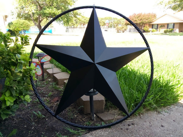 BLACK STAR BARN STAR METAL RUSTIC LONE STAR TWISTED ROPE RING WESTERN HOME DECOR HANDMADE NEW 3" - 96" #EH10608