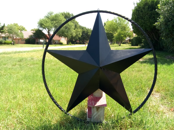 BLACK STAR BARN STAR METAL RUSTIC LONE STAR TWISTED ROPE RING WESTERN HOME DECOR HANDMADE NEW 3" - 96" #EH10608