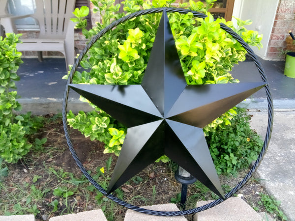 BLACK STAR BARN STAR METAL RUSTIC LONE STAR TWISTED ROPE RING WESTERN HOME DECOR HANDMADE NEW 3" - 96" #EH10608