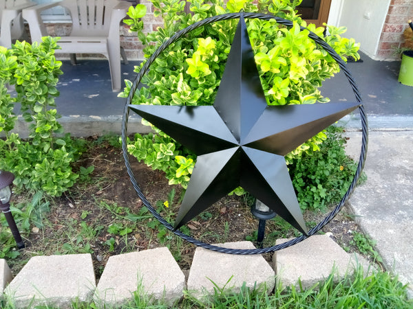 BLACK STAR BARN STAR METAL RUSTIC LONE STAR TWISTED ROPE RING WESTERN HOME DECOR HANDMADE NEW 3" - 96" #EH10608