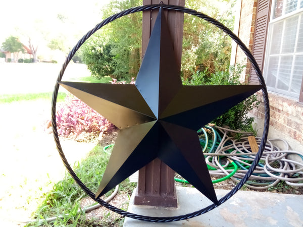 BLACK STAR BARN STAR METAL RUSTIC LONE STAR TWISTED ROPE RING WESTERN HOME DECOR HANDMADE NEW 3" - 96" #EH10608