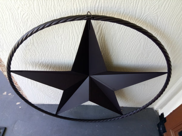 BLACK STAR BARN STAR METAL RUSTIC LONE STAR TWISTED ROPE RING WESTERN HOME DECOR HANDMADE NEW 3" - 96" #EH10608