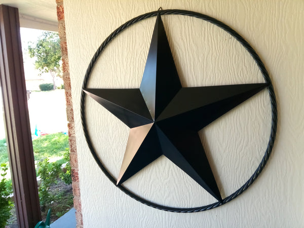BLACK STAR BARN STAR METAL RUSTIC LONE STAR TWISTED ROPE RING WESTERN HOME DECOR HANDMADE NEW 3" - 96" #EH10608