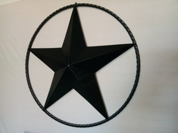 BLACK STAR BARN STAR METAL RUSTIC LONE STAR TWISTED ROPE RING WESTERN HOME DECOR HANDMADE NEW 3" - 96" #EH10608