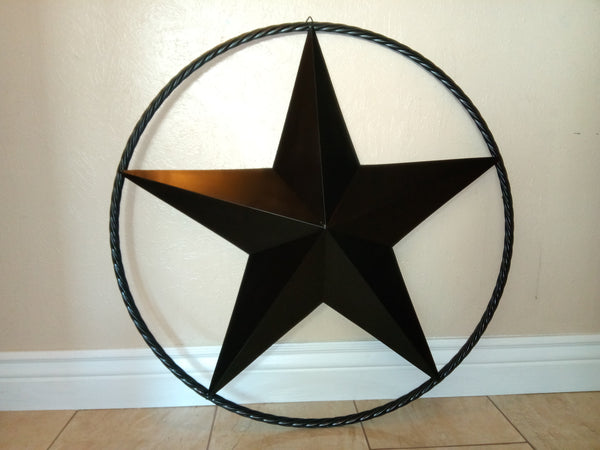BLACK STAR BARN STAR METAL RUSTIC LONE STAR TWISTED ROPE RING WESTERN HOME DECOR HANDMADE NEW 3" - 96" #EH10608