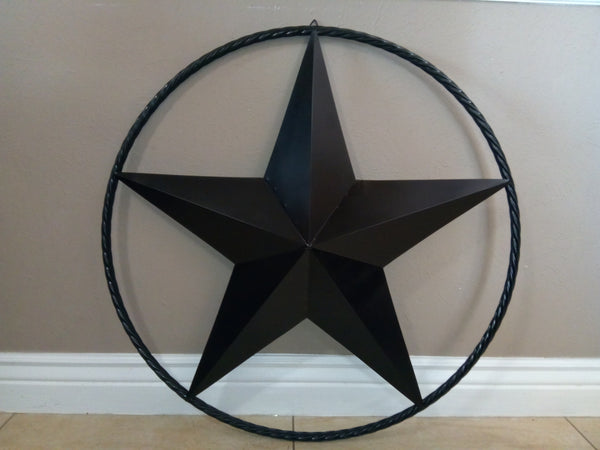 BLACK STAR BARN STAR METAL RUSTIC LONE STAR TWISTED ROPE RING WESTERN HOME DECOR HANDMADE NEW 3" - 96" #EH10608