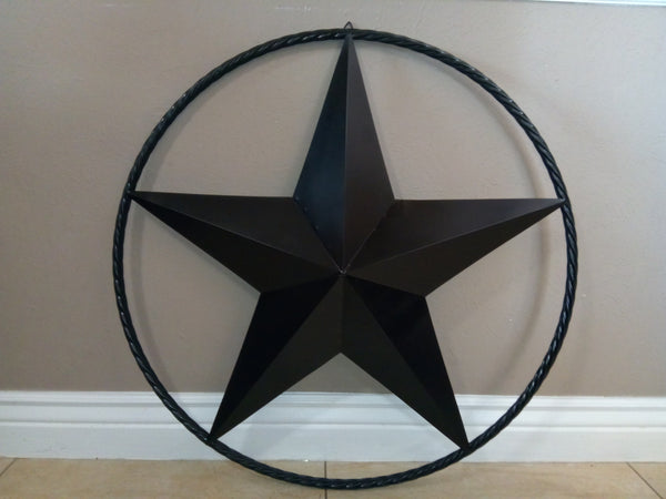 BLACK STAR BARN STAR METAL RUSTIC LONE STAR TWISTED ROPE RING WESTERN HOME DECOR HANDMADE NEW 12",16",24",32",36"-#EH10608
