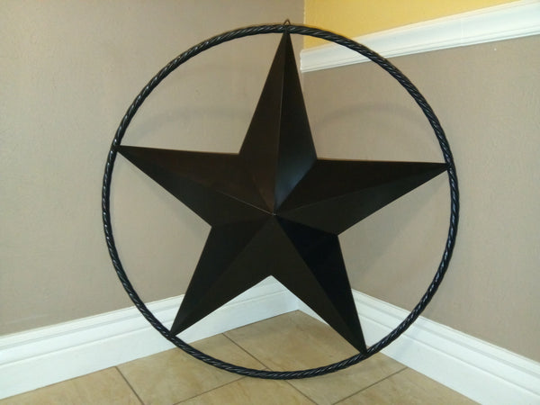 BLACK STAR BARN STAR METAL RUSTIC LONE STAR TWISTED ROPE RING WESTERN HOME DECOR HANDMADE NEW 3" - 96" #EH10608